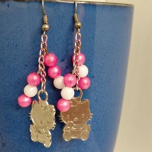 Hello Kitty Pink and White Bead Drop Earrings